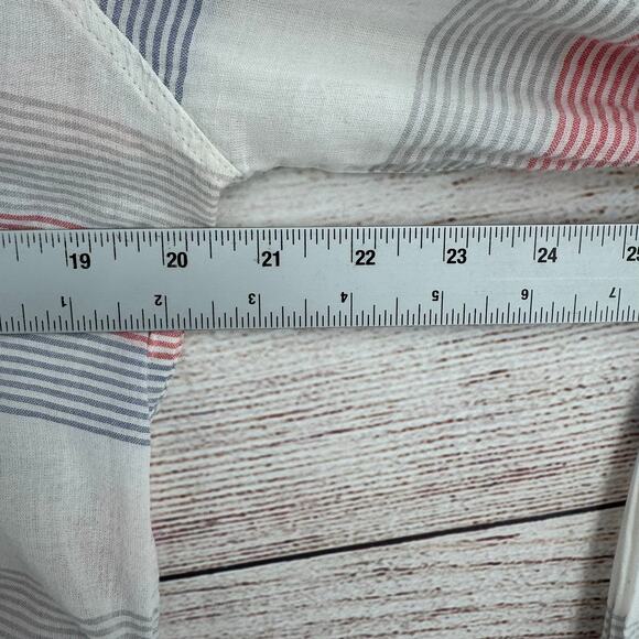 Toad & Co Organic Cotton Striped Button Down Shirt Womens Large White Red Blue - Picture 11 of 15